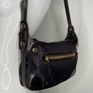 Lanvin Vintage Leather and Silk Zip Top Shoulder Bag